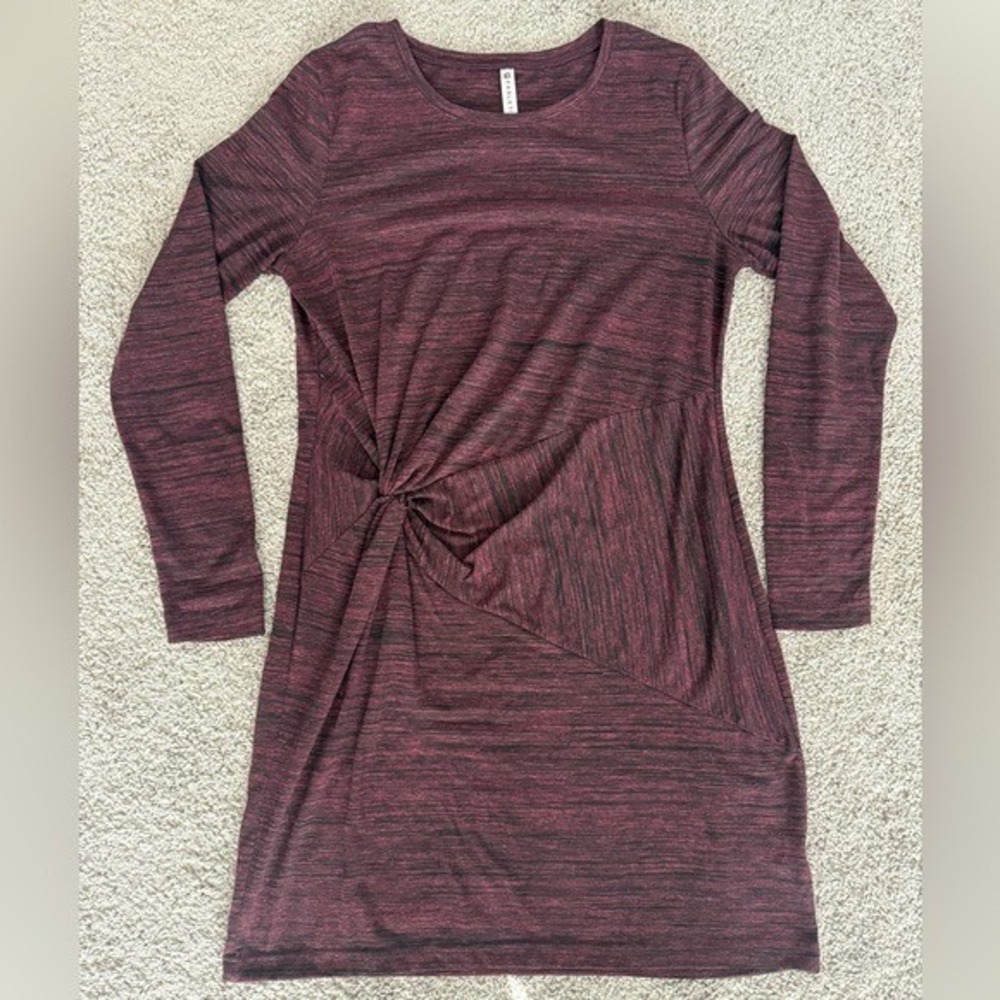 Fabletics Burgundy Black Marled Twist Front Long‎ Sleeve Dress Size L - Picture 2 of 8